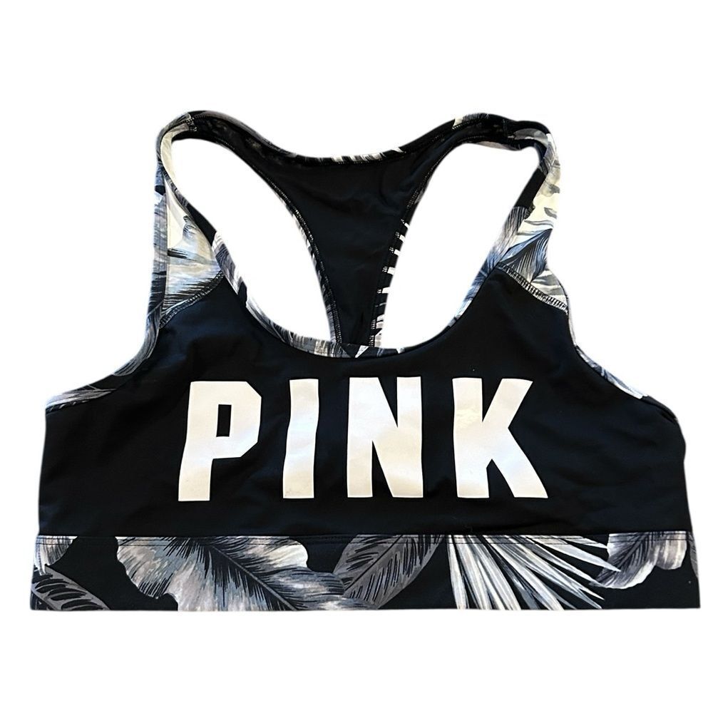 Like New PINKâVictoria's Secret Black and White Leaf Print Sports Bra